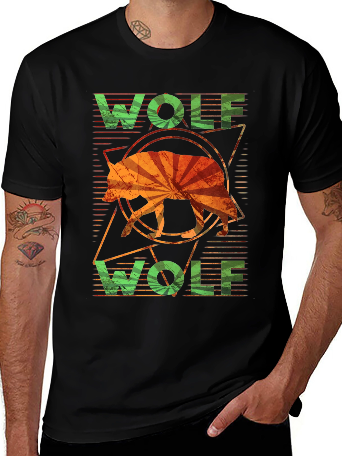 Variant 19 of Geometric Wolf Graphic Tee - Stylish Men's Casual T-Shirt