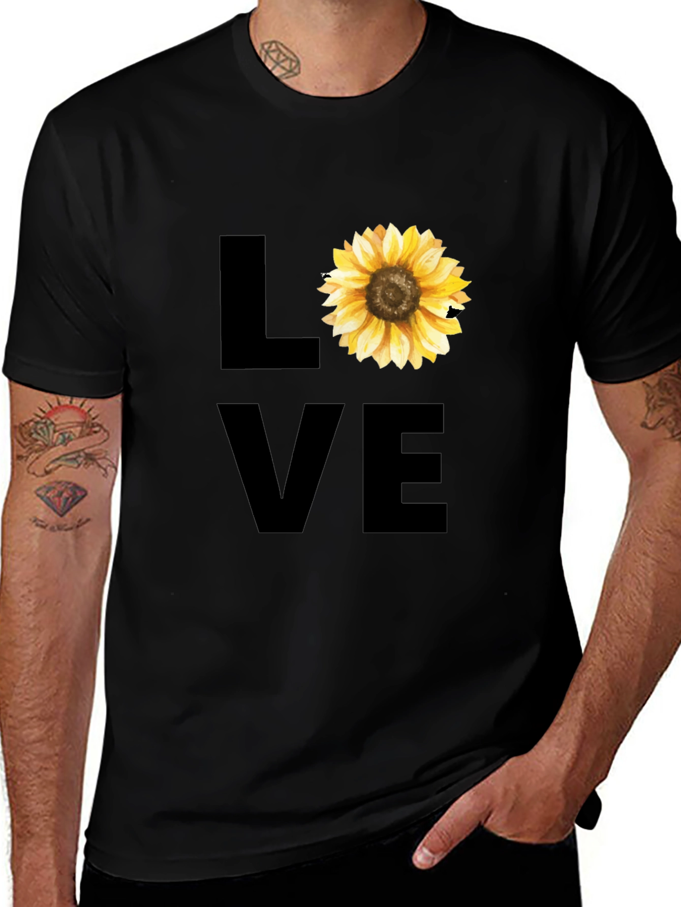 Variant 27 of Sunflower Love Graphic Tee - Stylish Black T-Shirt