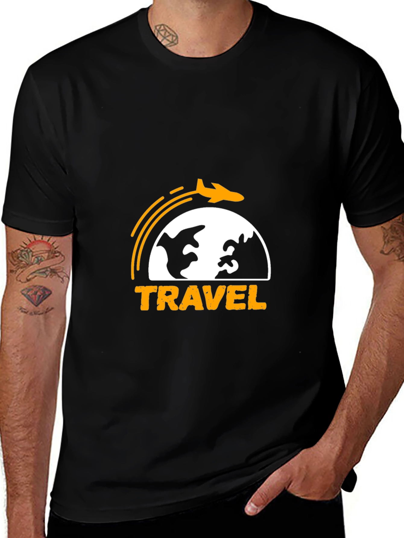 Variant 25 of Travel Graphic T-Shirt - Black, Airplane & Globe Design