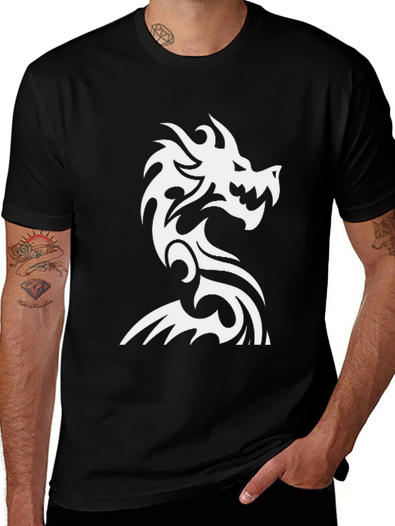 Variant 14 of Black Dragon Tee - Tribal Dragon Design