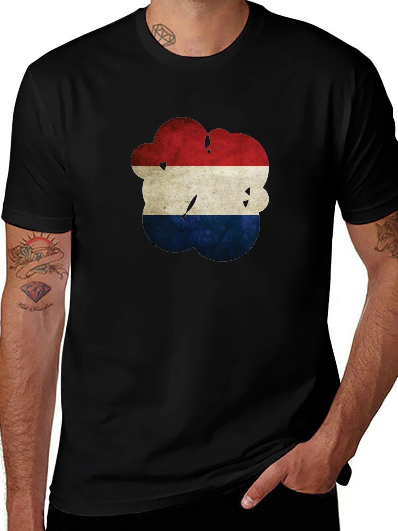Distressed Netherlands Flag Graphic Tee - Black Cotton