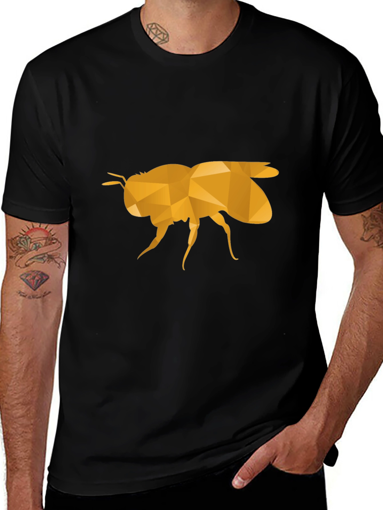 Variant 8 of Geometric Bee Graphic Black T-Shirt