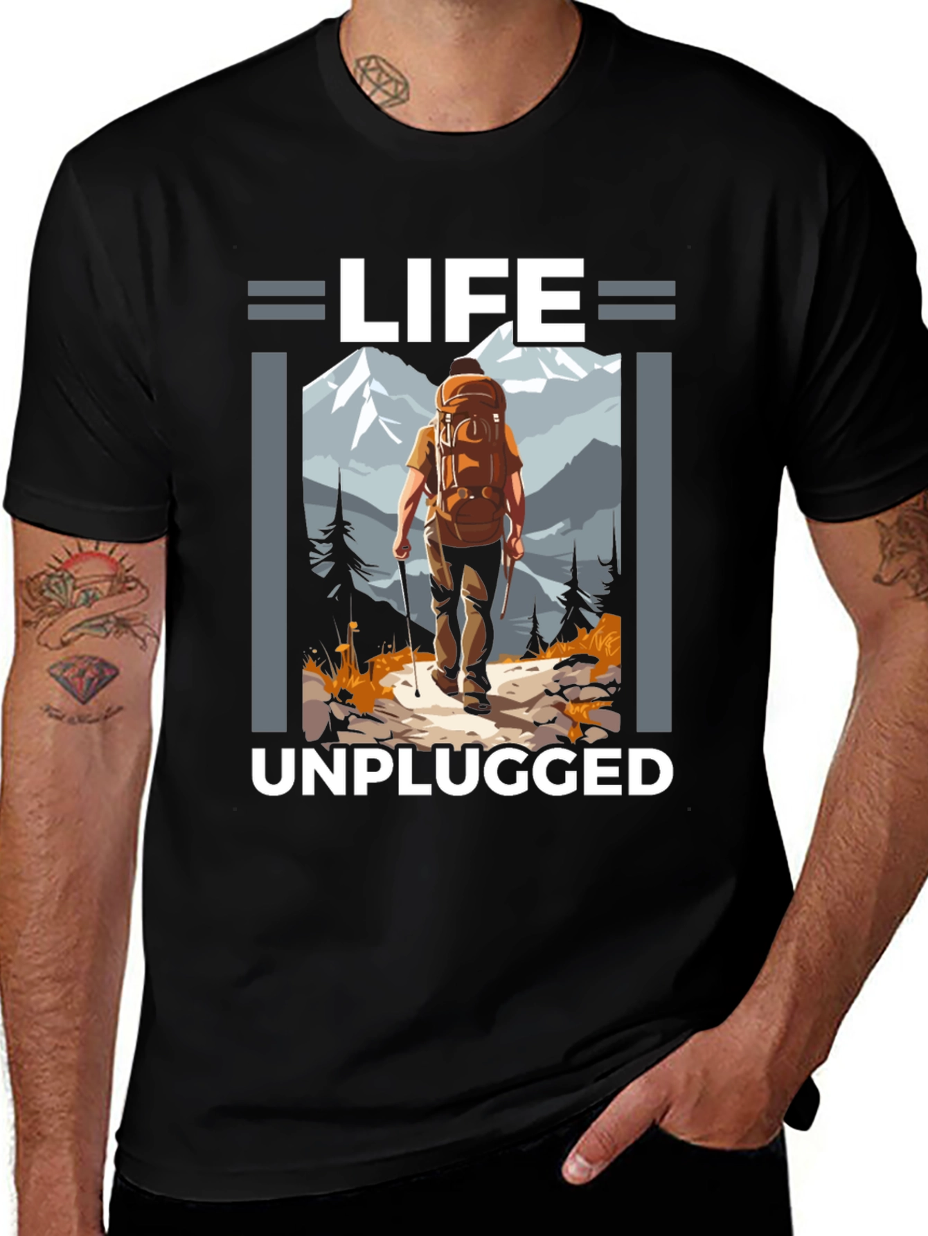 Variant 16 of Life Unplugged Graphic Tee - Hiking Adventure Shirt