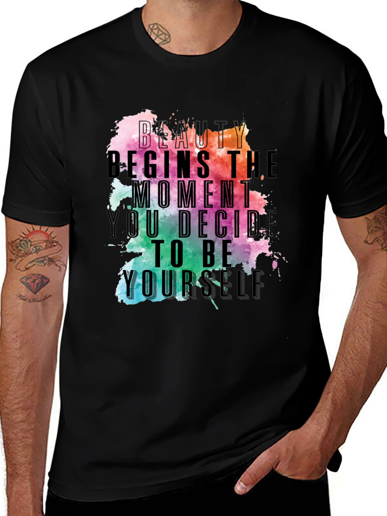 Variant 15 of Beauty Begins Graphic Tee - Inspirational Black T-Shirt