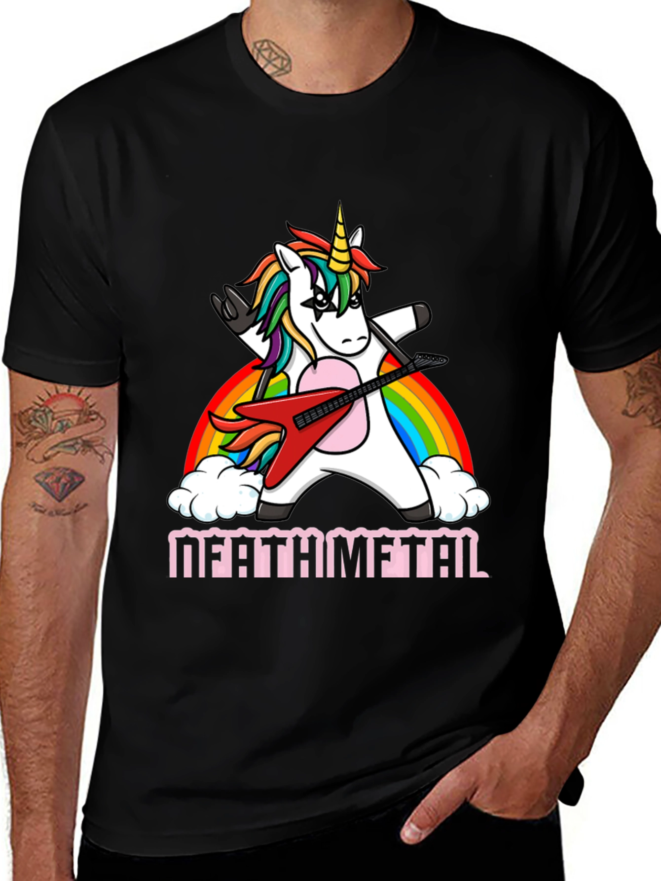 Variant 14 of Death Metal Unicorn Graphic Tee - Black Cotton Shirt