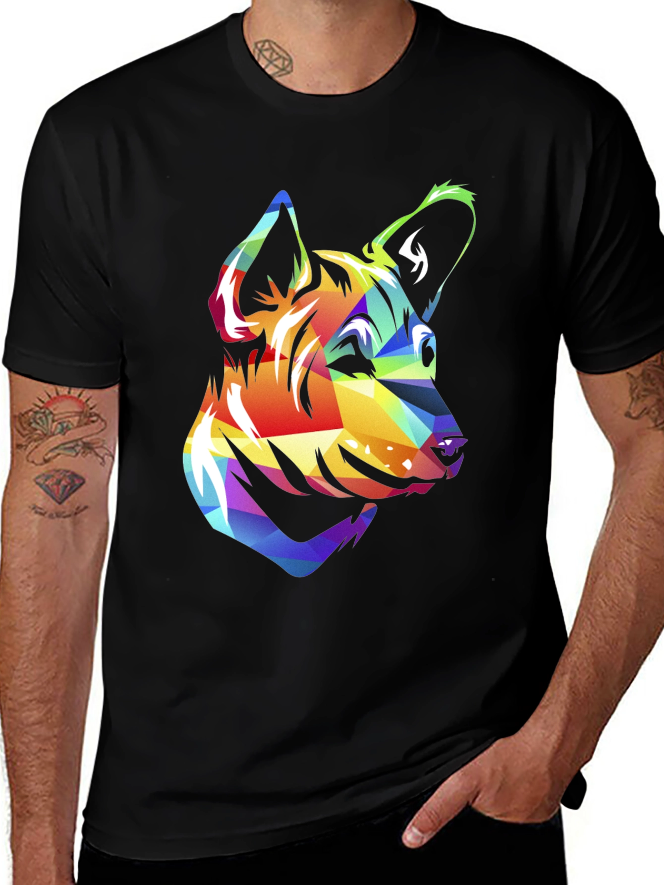 Variant 22 of Geometric Wolf Graphic Tee - Men's Black T-Shirt