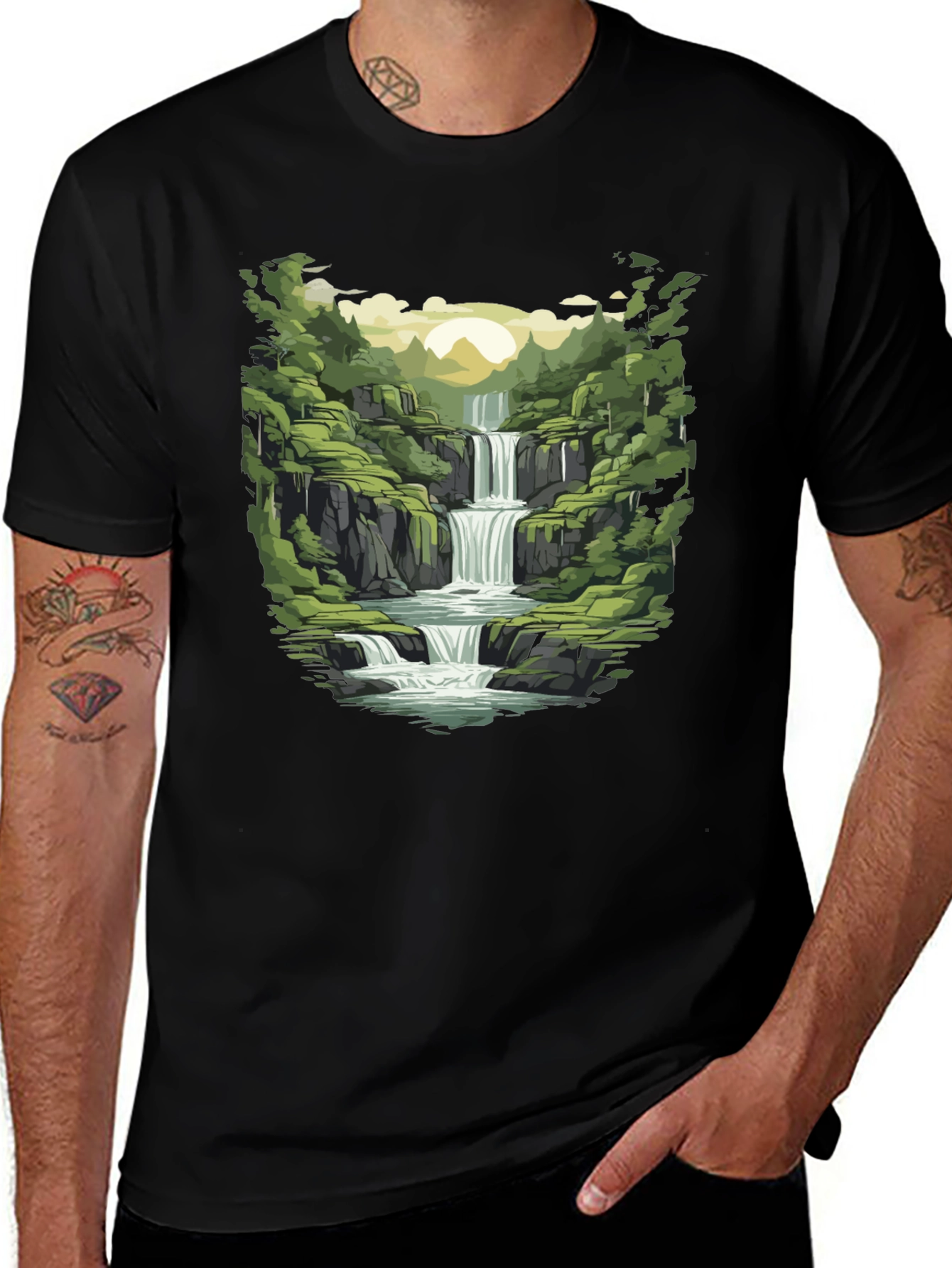 Variant 8 of Waterfall Graphic T-Shirt - Nature Inspired Design