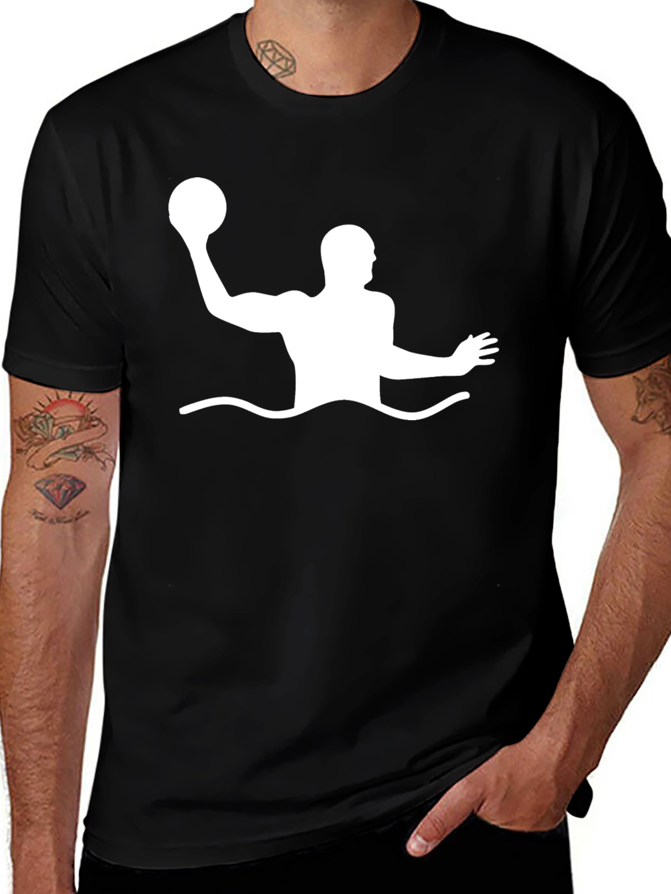Variant 19 of Water Polo Player Graphic Tee - Black Cotton T-Shirt