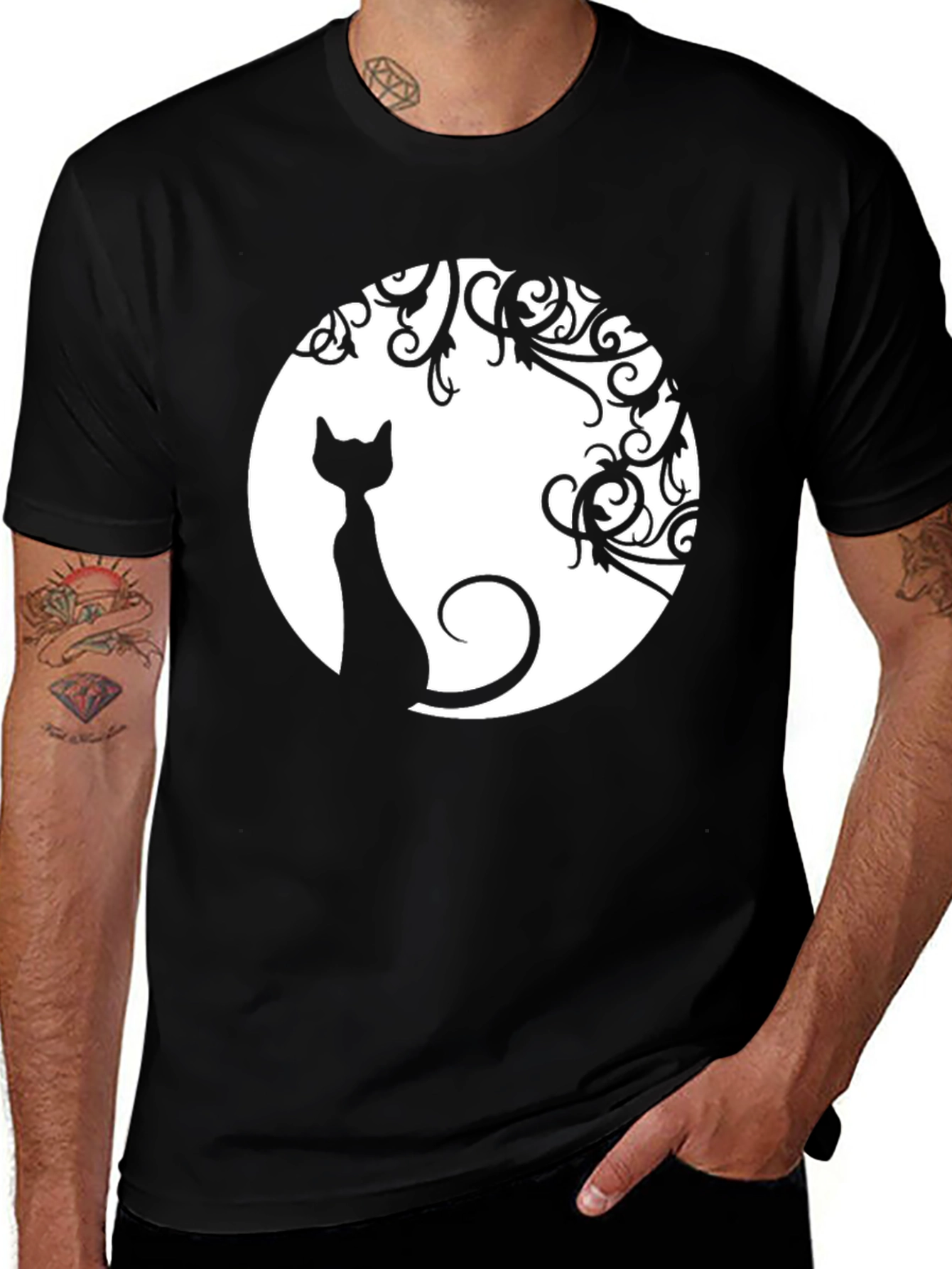 Variant 30 of Cat Moon Graphic Tee - Unisex Black T-Shirt