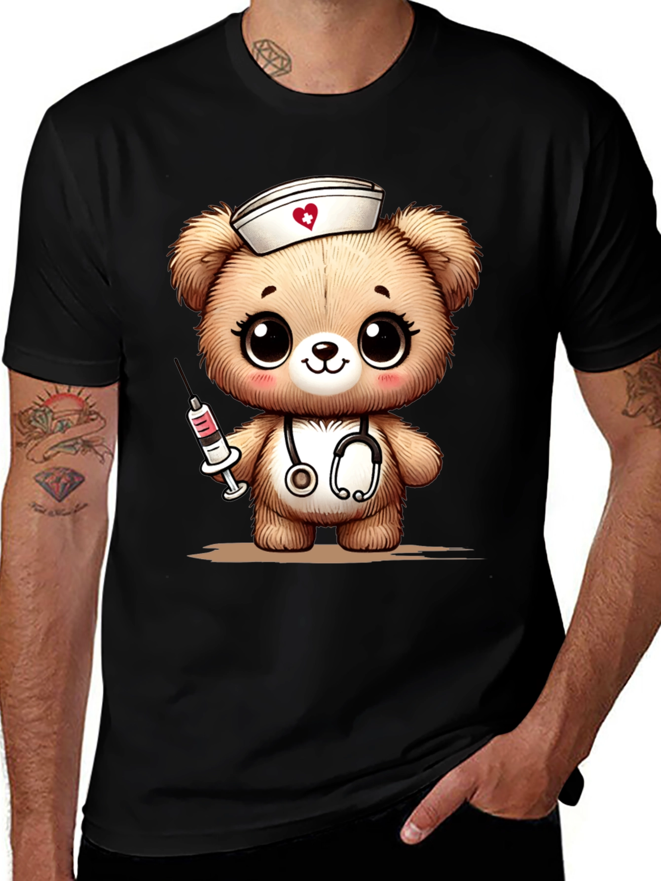 Variant 19 of Nurse Bear Graphic T-Shirt - Black