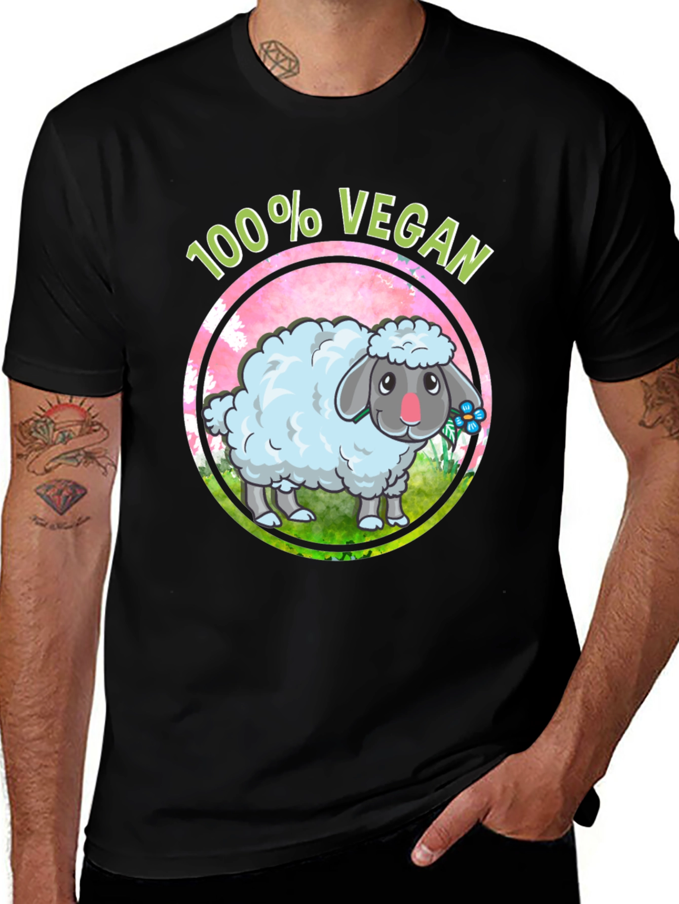 Variant 23 of 100% Vegan Sheep T-Shirt - Unisex Black Tee