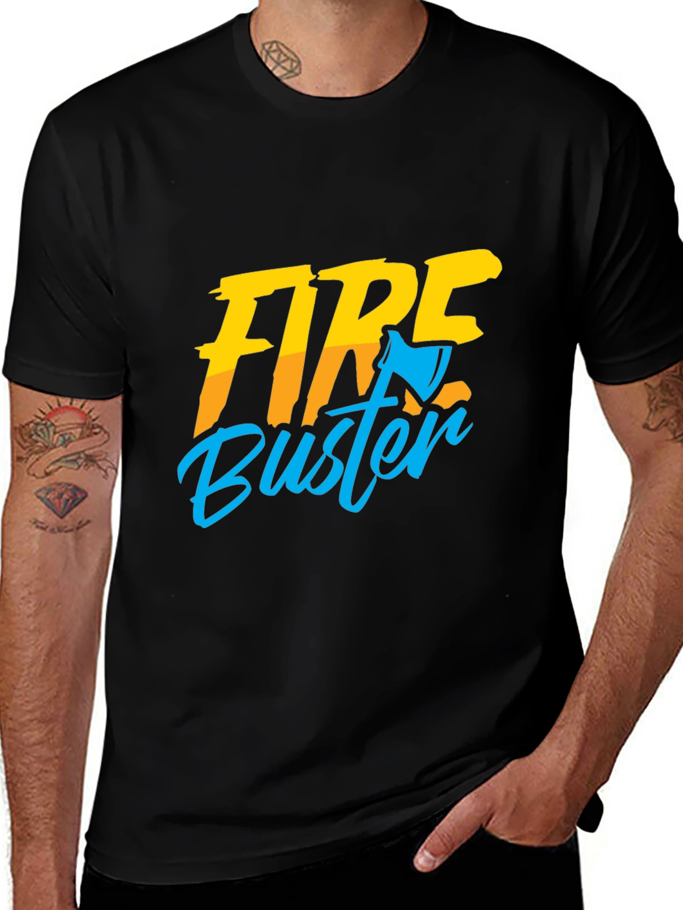 Variant 21 of Fire Buster Graphic Tee - Black Cotton T-Shirt