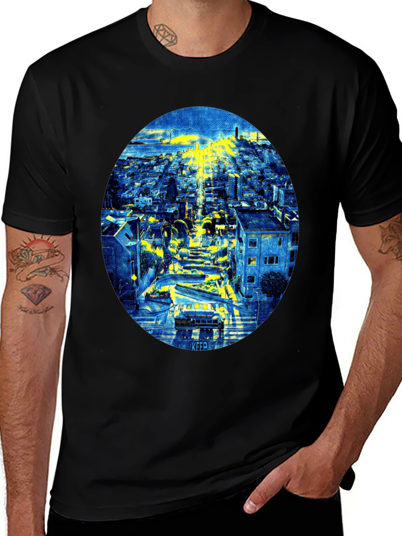 Variant 21 of Cityscape Oval Print Black T-Shirt