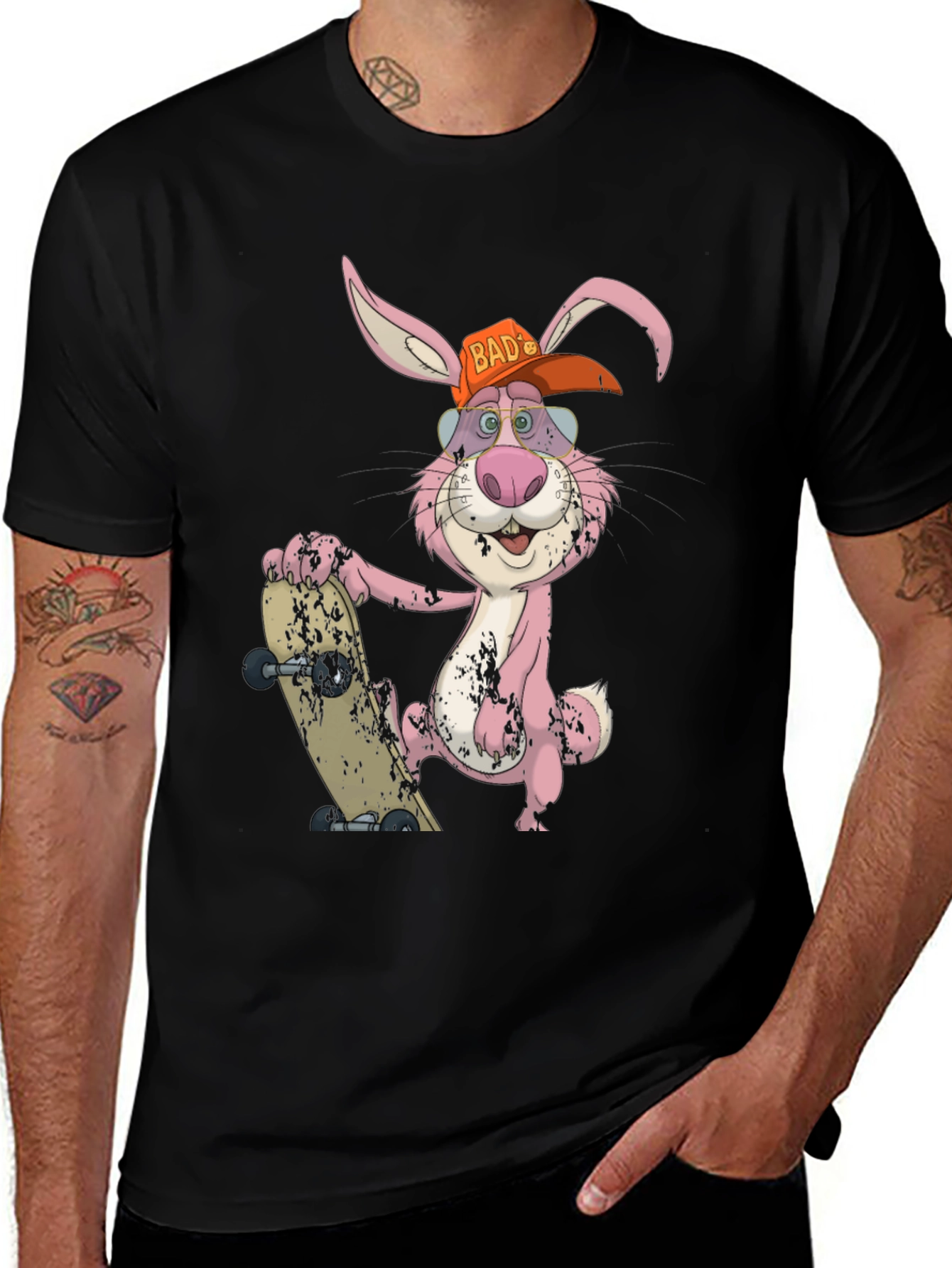 Variant 16 of Cool Bunny Skateboarder Graphic Tee