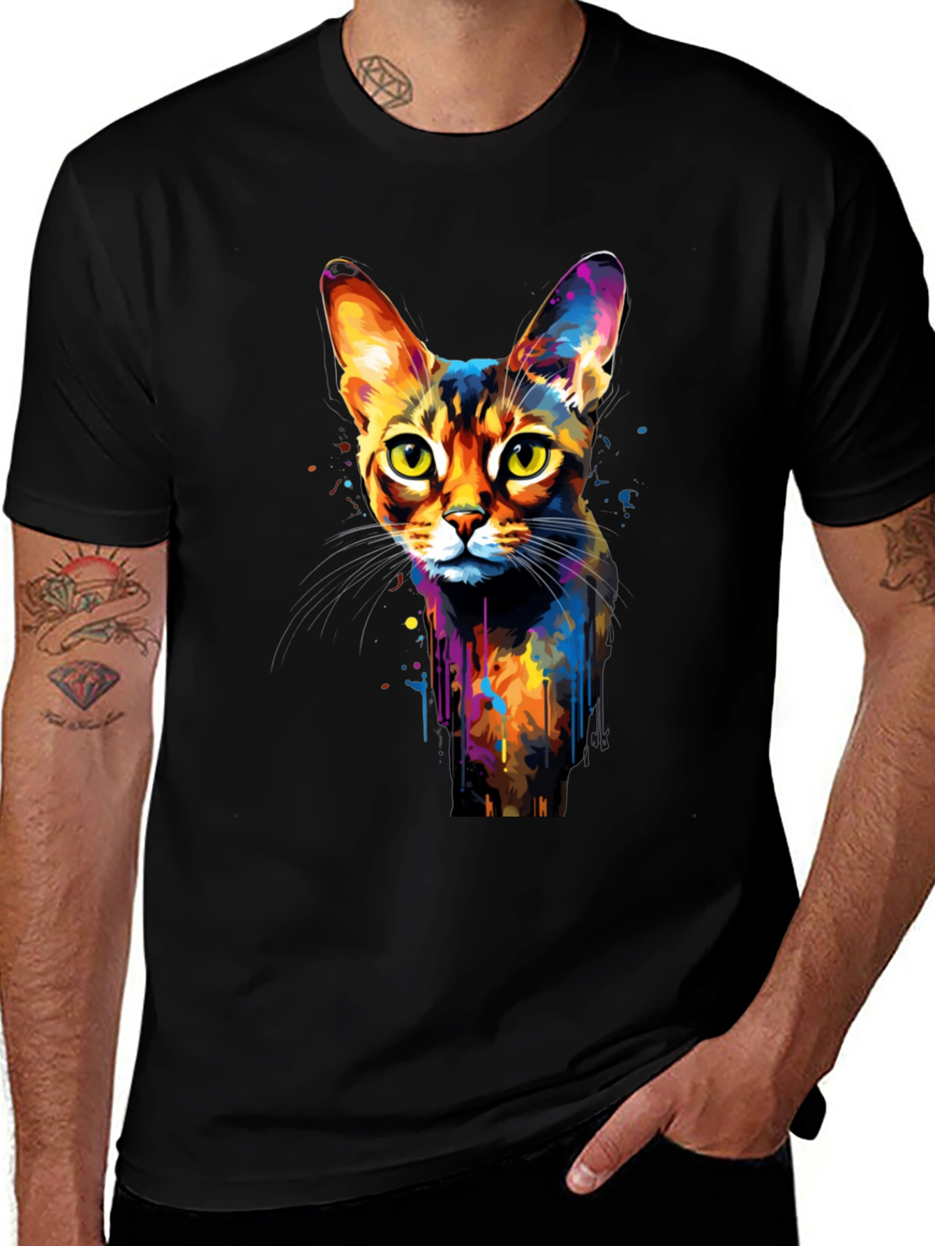 Variant 13 of Colorful Cat Art Black T-Shirt