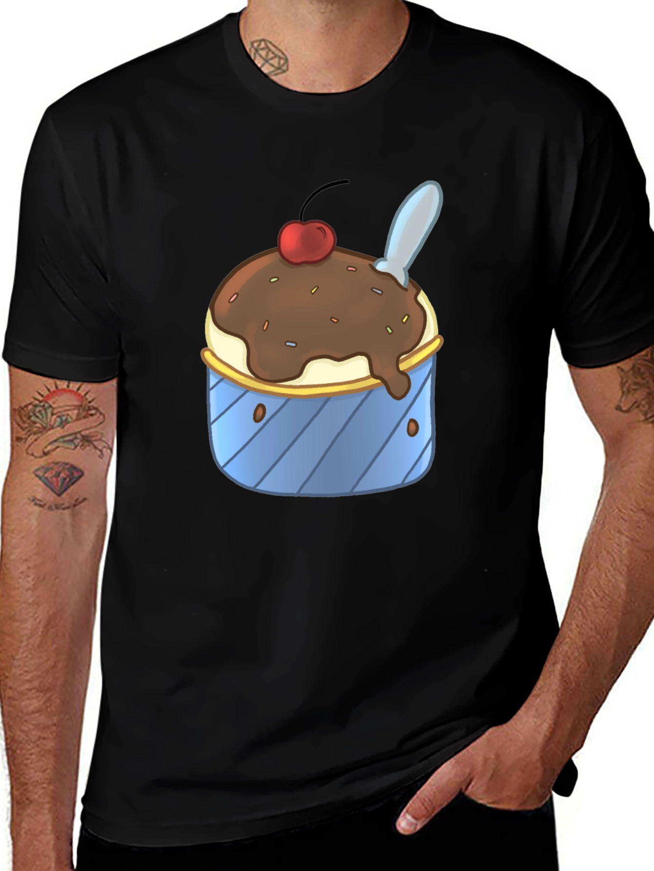 Variant 29 of Ice Cream Sundae Graphic Tee - Black Cotton T-Shirt