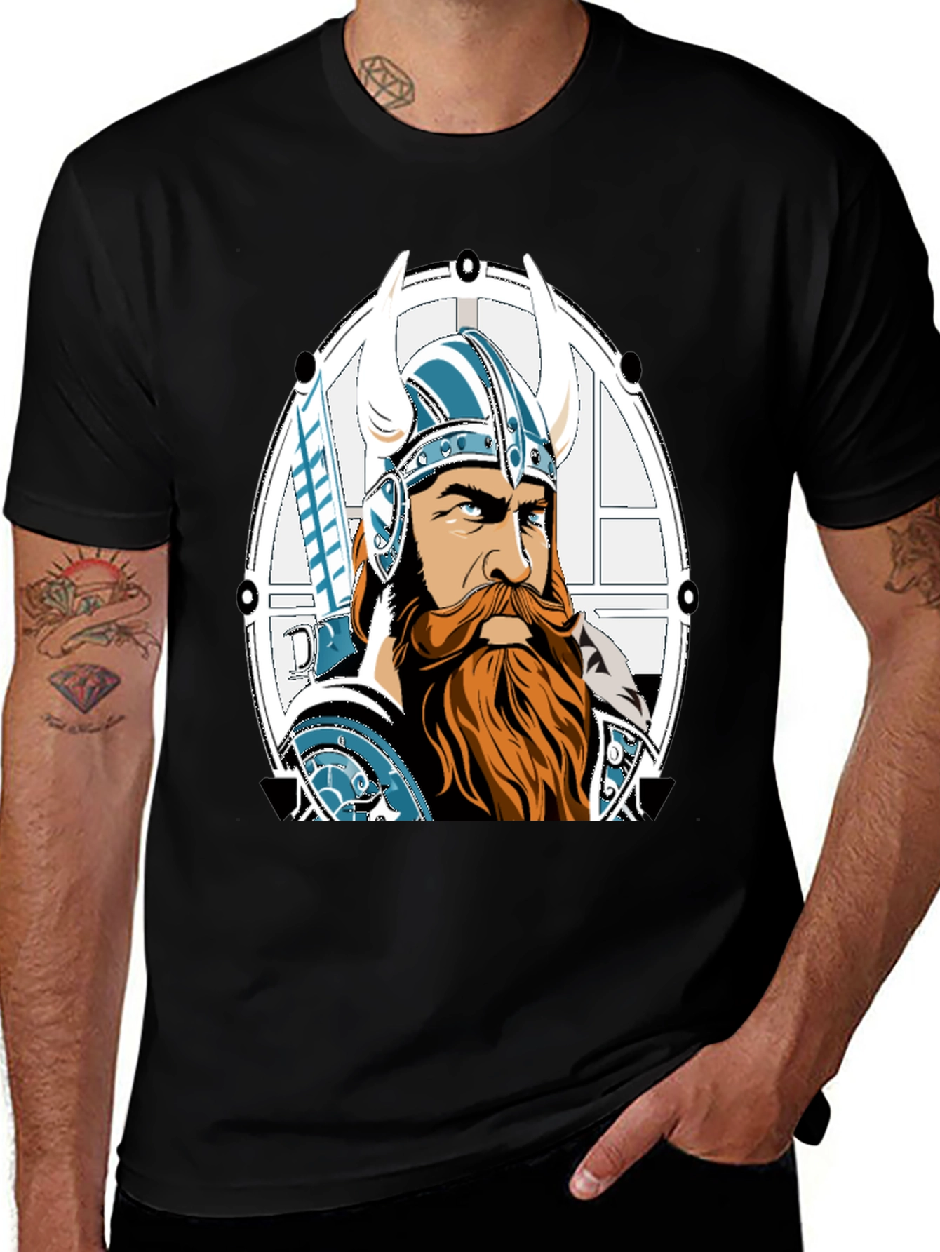 Viking Warrior Graphic Tee - Black Cotton T-Shirt