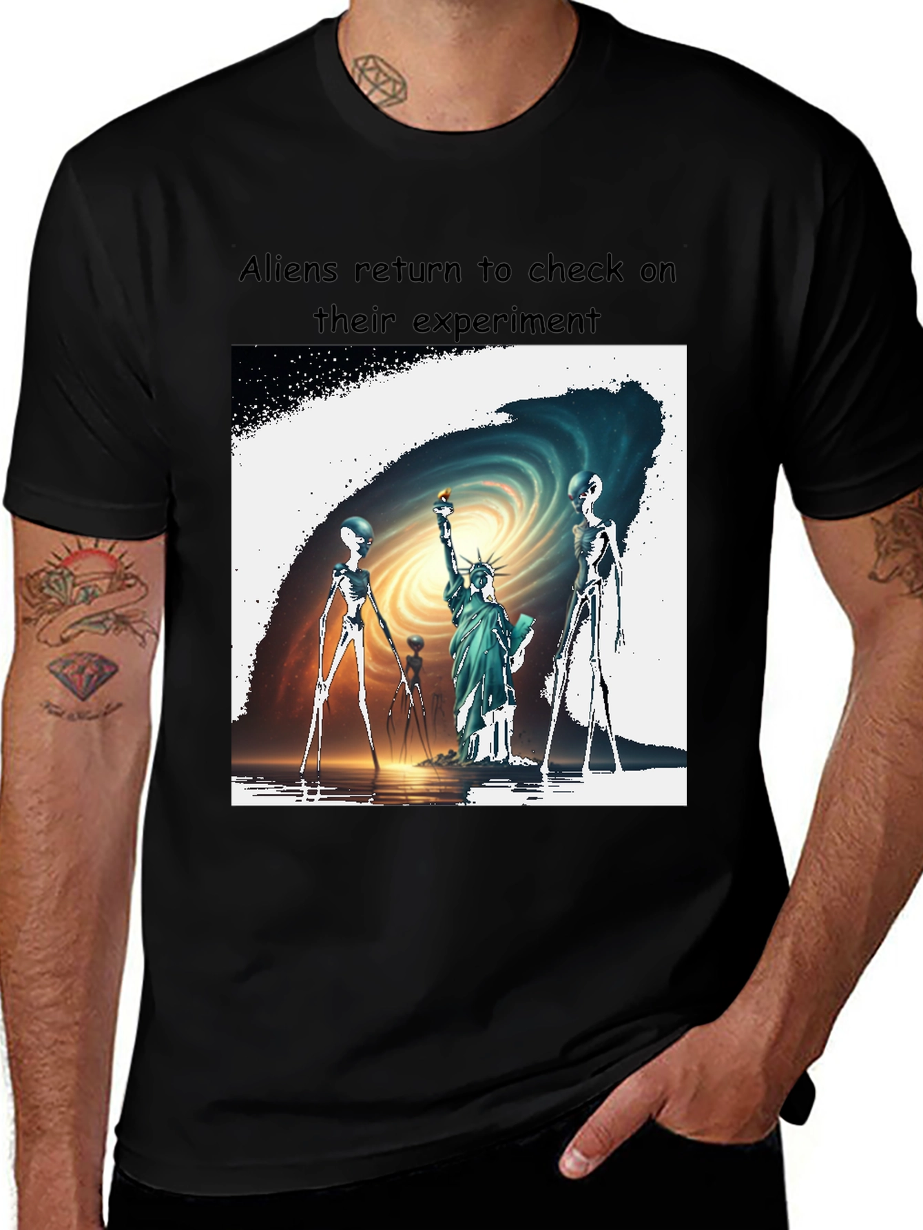 Variant 9 of Aliens Visit Statue of Liberty Graphic Tee