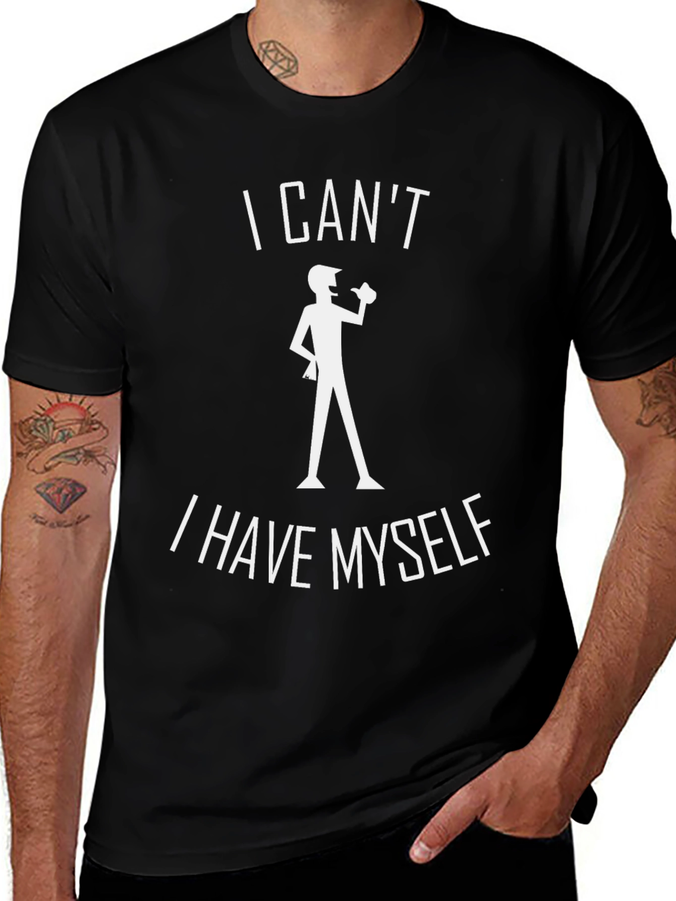 Variant 16 of Funny "I Can't, I Have Myself" Black Graphic T-Shirt