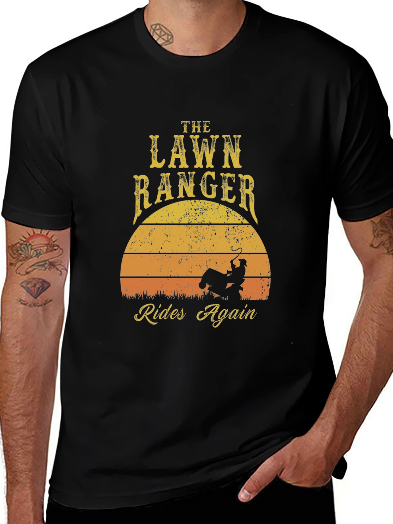 Lawn Ranger T-Shirt - Rides Again - Gardening Humor Tee