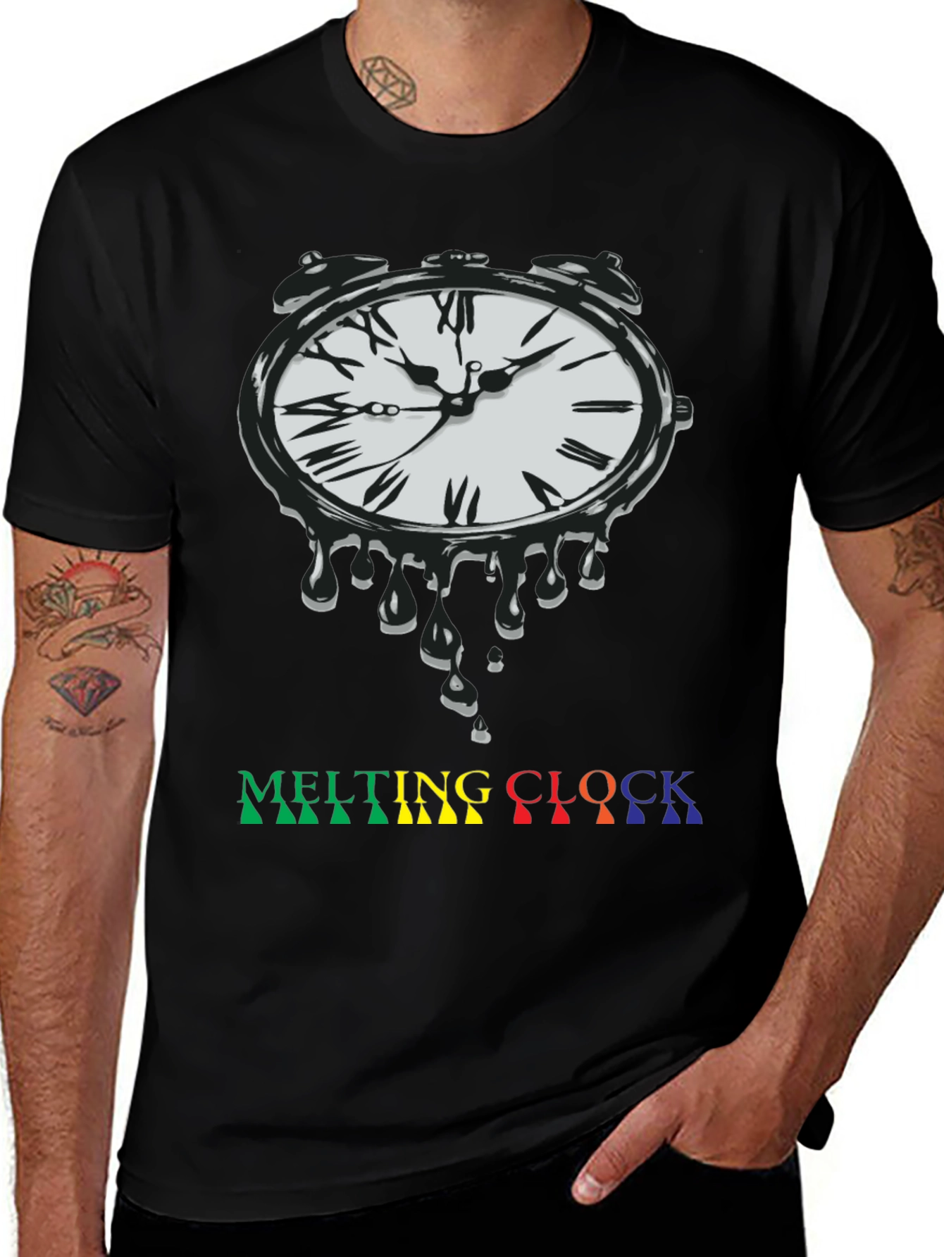 Variant 3 of Melting Clock Graphic Tee - Black Cotton Blend