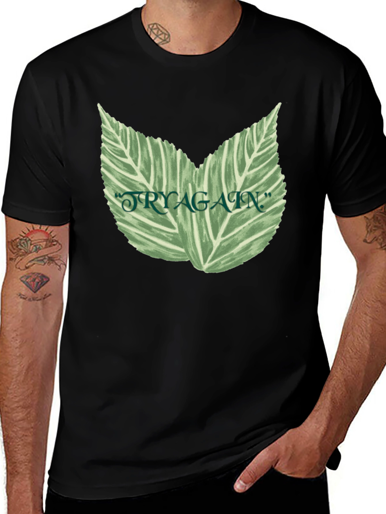 Variant 29 of Try Again Leaf Graphic Black Tee