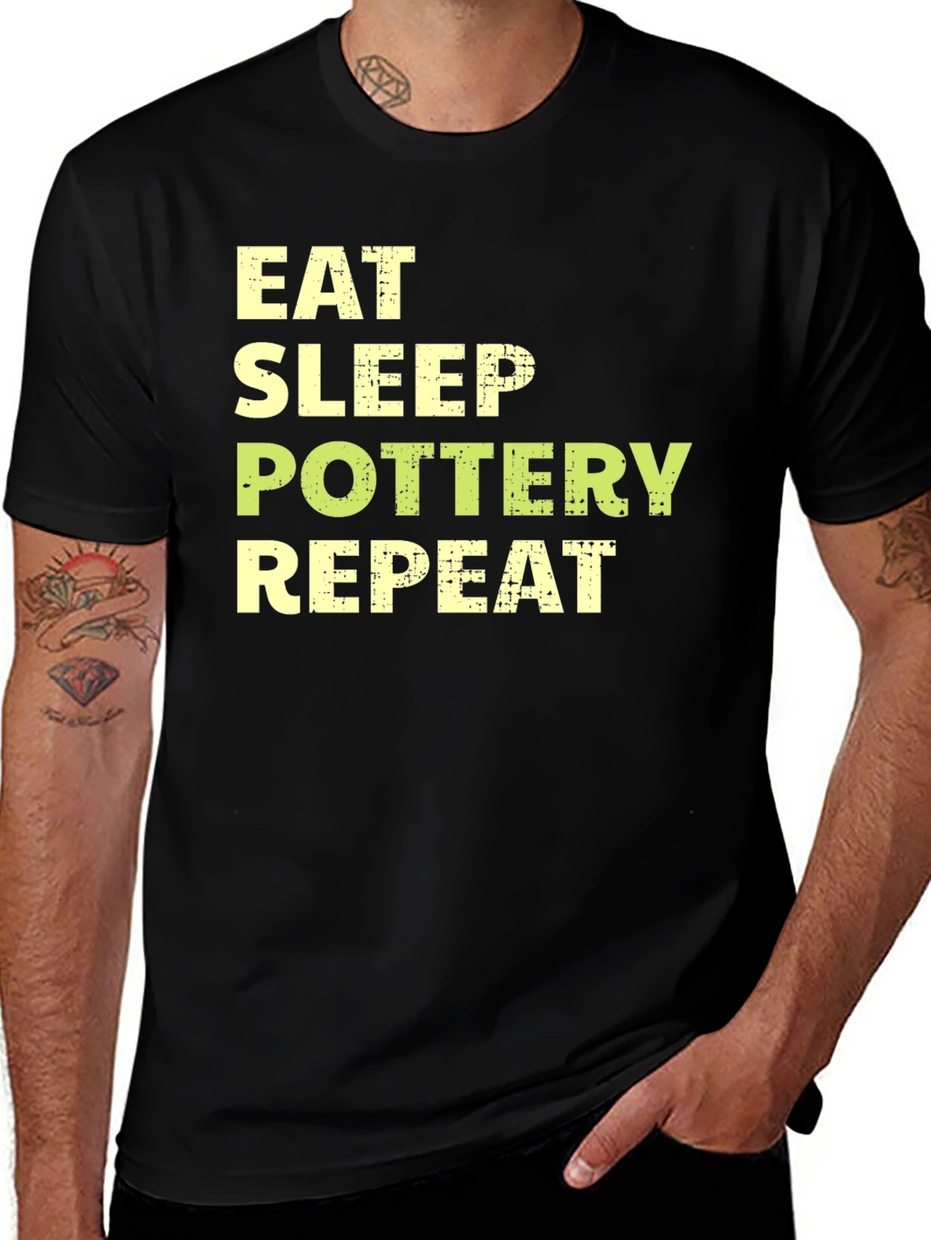 Variant 21 of Eat Sleep Pottery Repeat T-Shirt, Black Graphic Tee