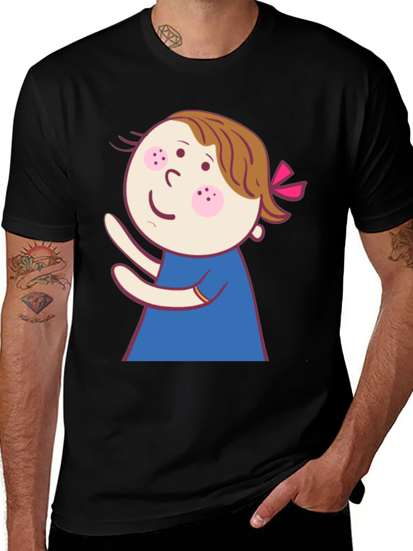 Variant 16 of Cartoon Girl Graphic Black T-Shirt
