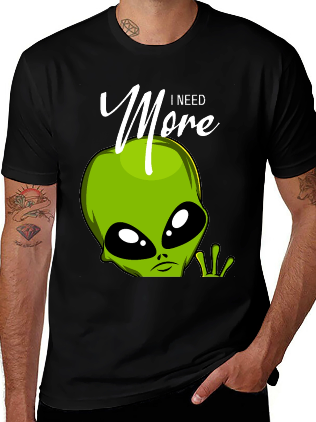 Variant 30 of I Need More Alien Graphic Tee - Black Cotton T-Shirt