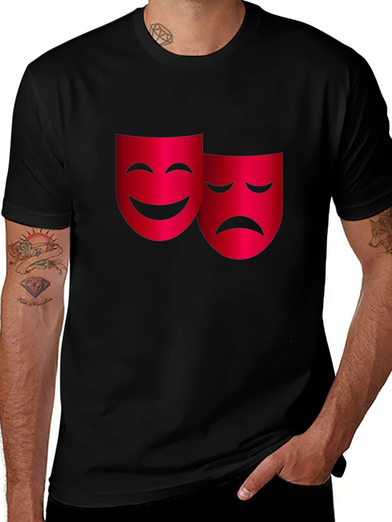 Comedy Tragedy Mask Graphic Black T-Shirt