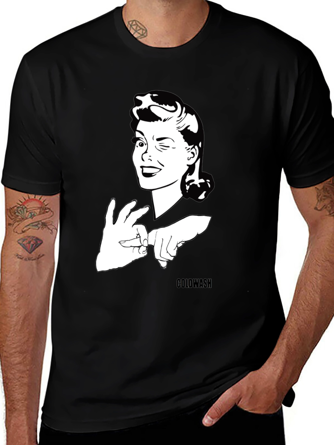 Variant 30 of Winking Woman Graphic Tee - Black Cotton T-Shirt