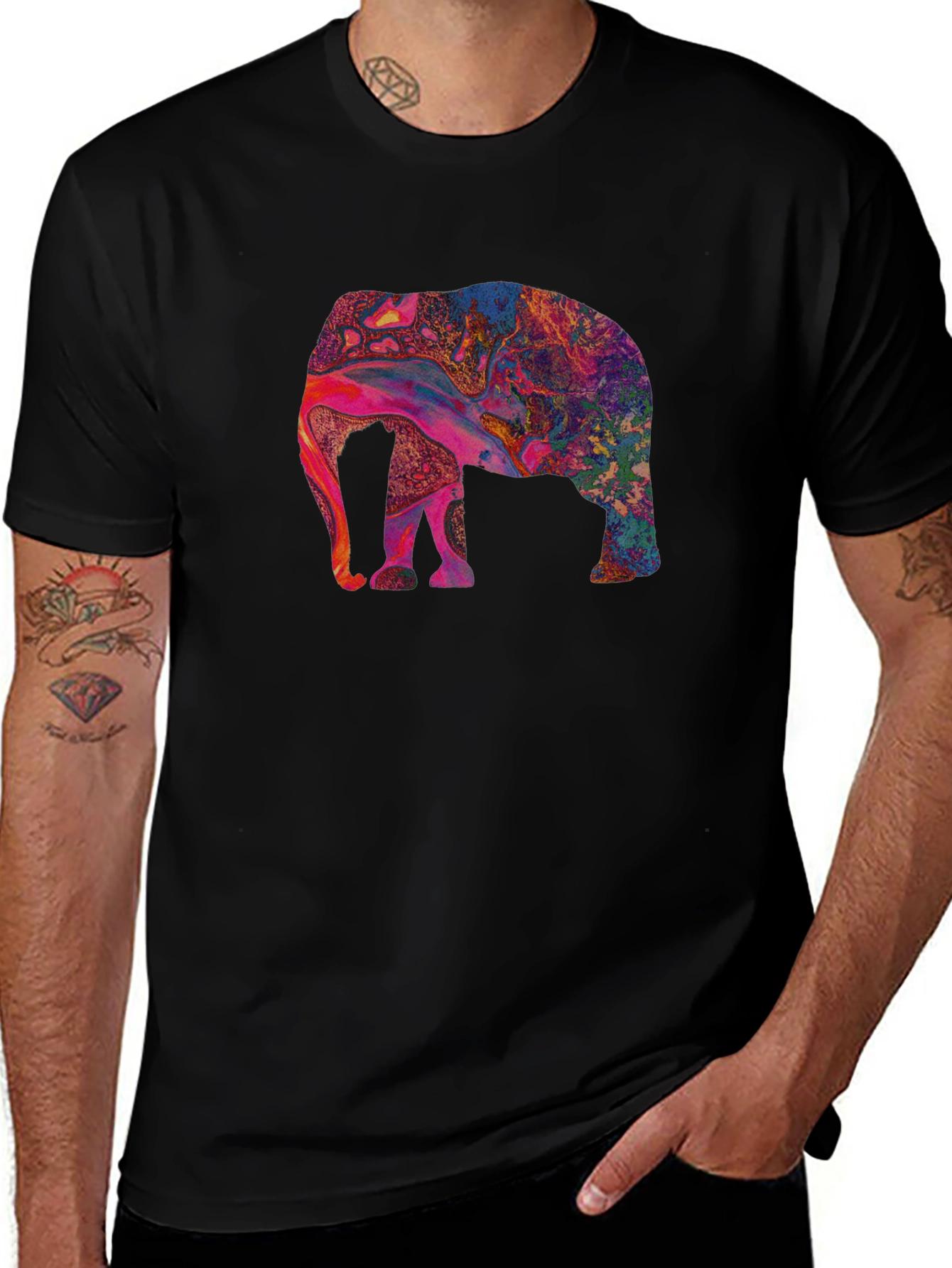 Variant 7 of Psychedelic Elephant Graphic Tee - Black