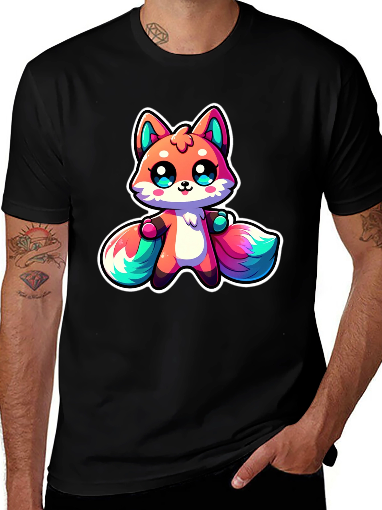Variant 25 of Cute Cartoon Fox Black T-Shirt