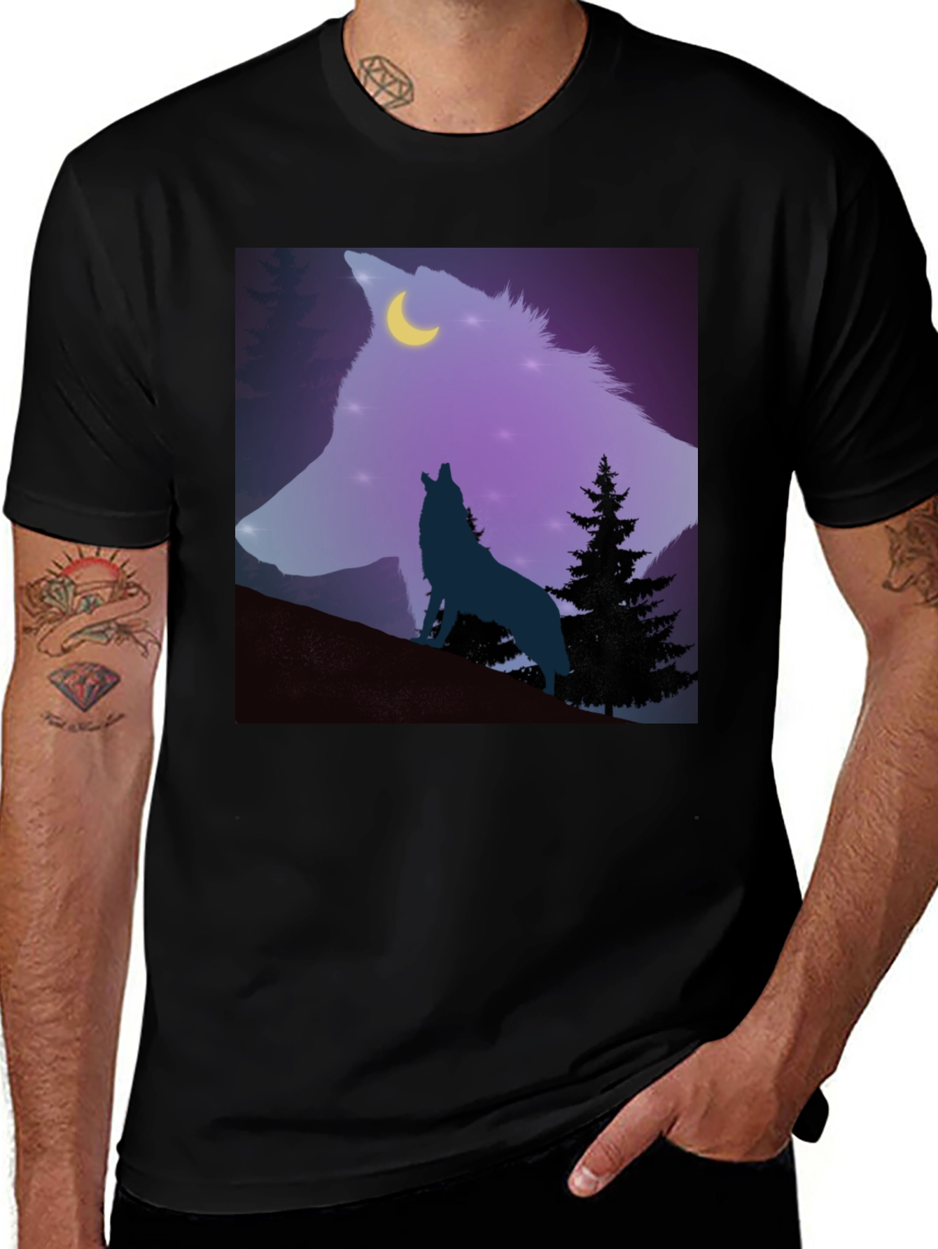 Variant 5 of Wolf Moon Graphic Tee - Men's Black T-Shirt