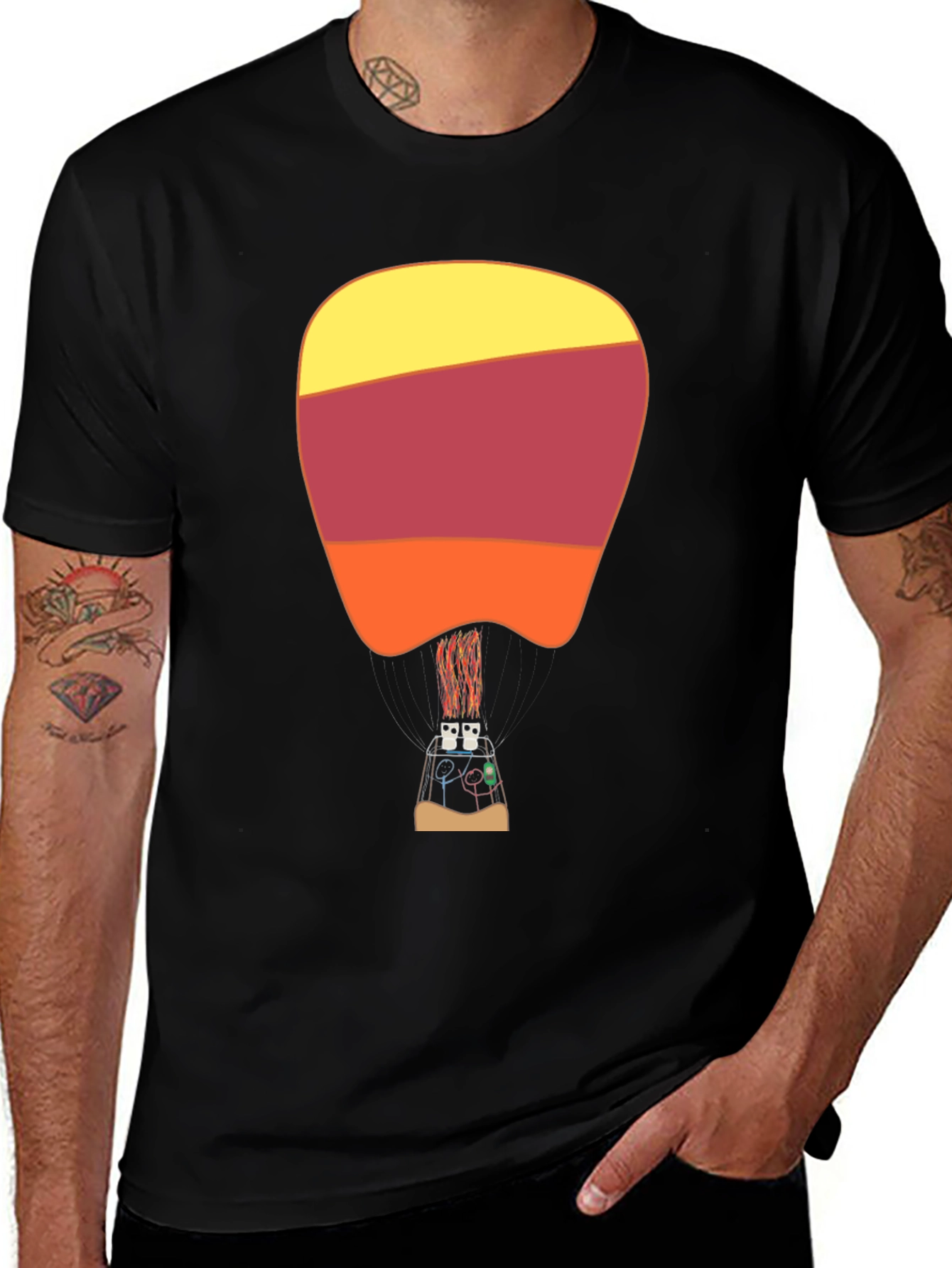 Variant 30 of Hot Air Balloon Graphic Tee - Black Cotton Blend T-Shirt