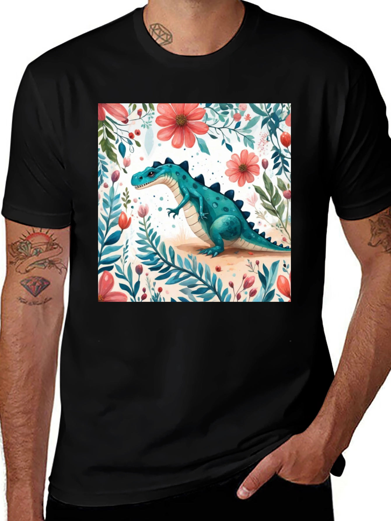 Variant 27 of Dino Floral T-Shirt - Trendy Design