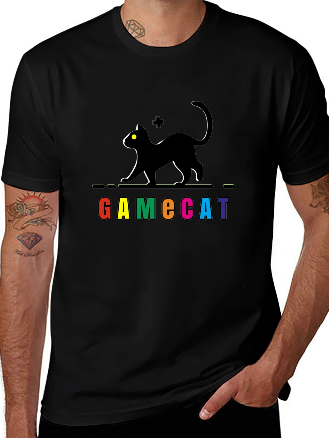 Variant 26 of Gamecat Black T-Shirt - Retro Gaming Cat Design