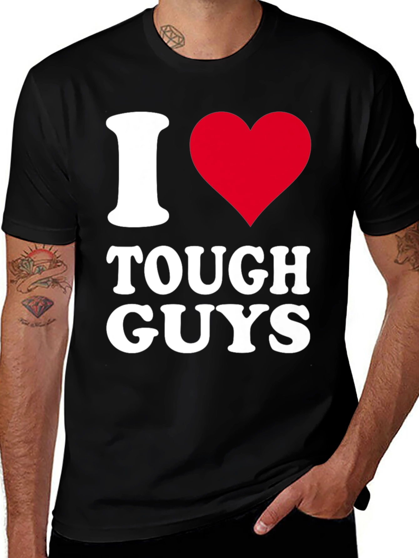 Variant 26 of I Heart Tough Guys Graphic Tee - Black Cotton T-Shirt