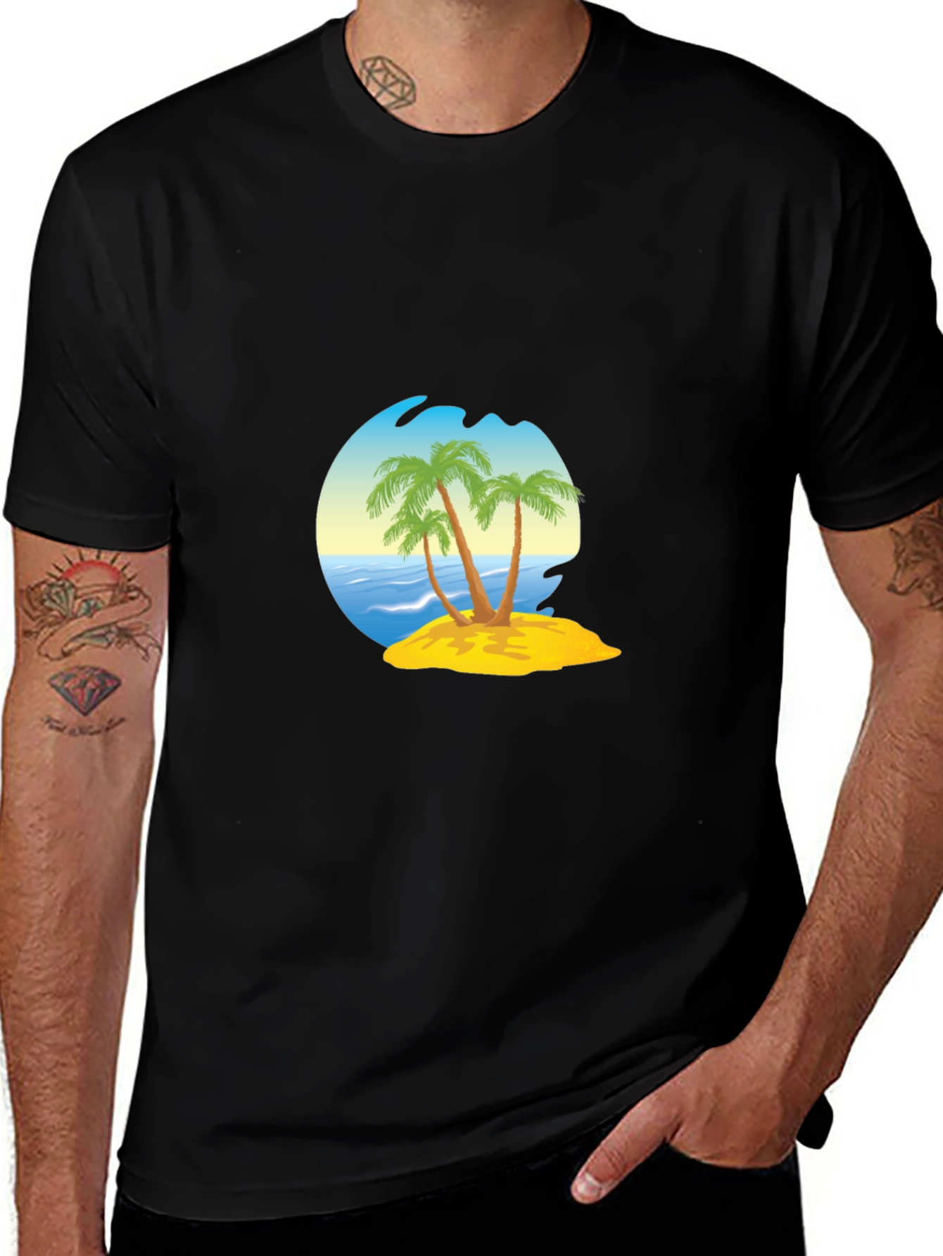 Variant 17 of Island Palm Tee - Black Cotton Blend T-Shirt