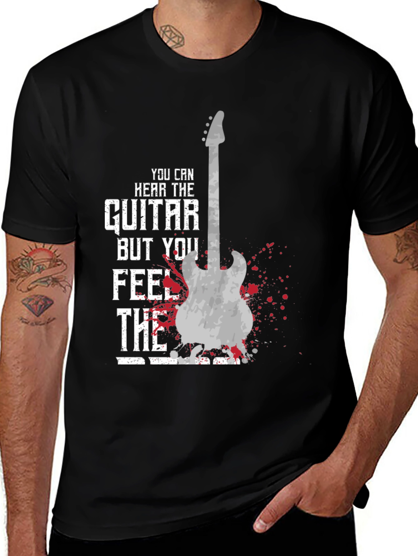 Variant 27 of Guitar Hear Feel Graphic Print Black T-Shirt