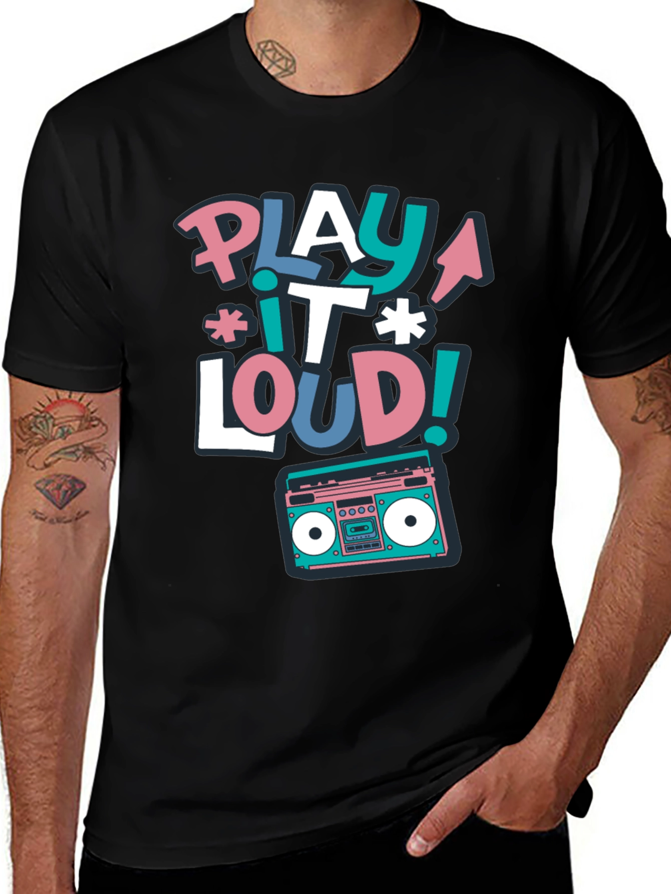 Variant 20 of Play It Loud Retro Boombox Graphic Tee - Black
