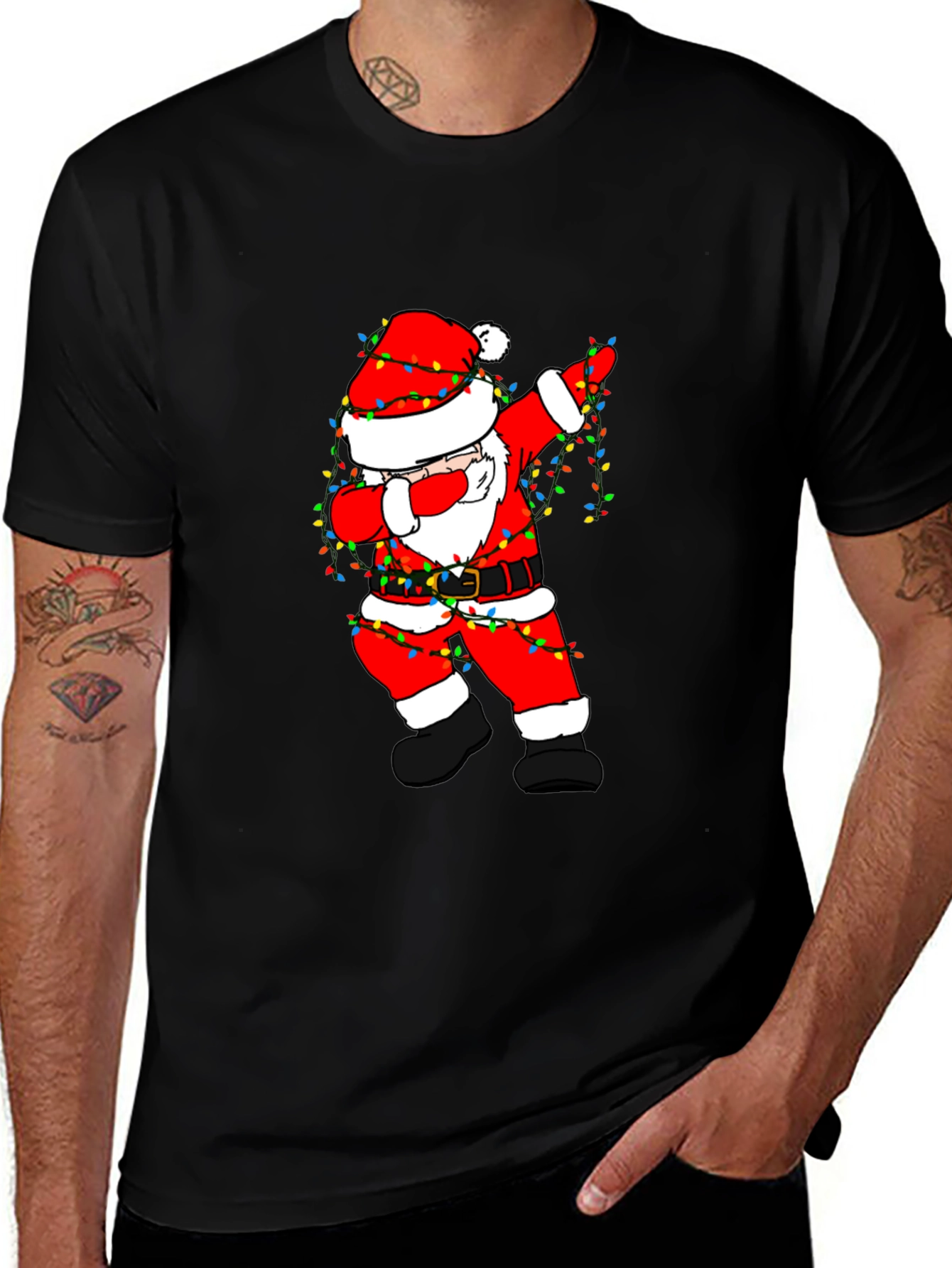 Dabbing Santa Christmas Lights Graphic Tee