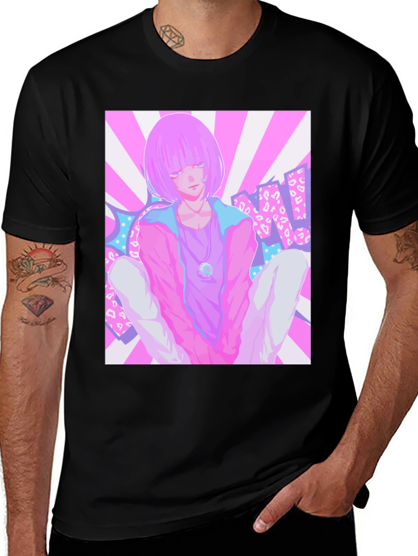 Variant 4 of Anime Girl Graphic Tee - Black Cotton T-Shirt