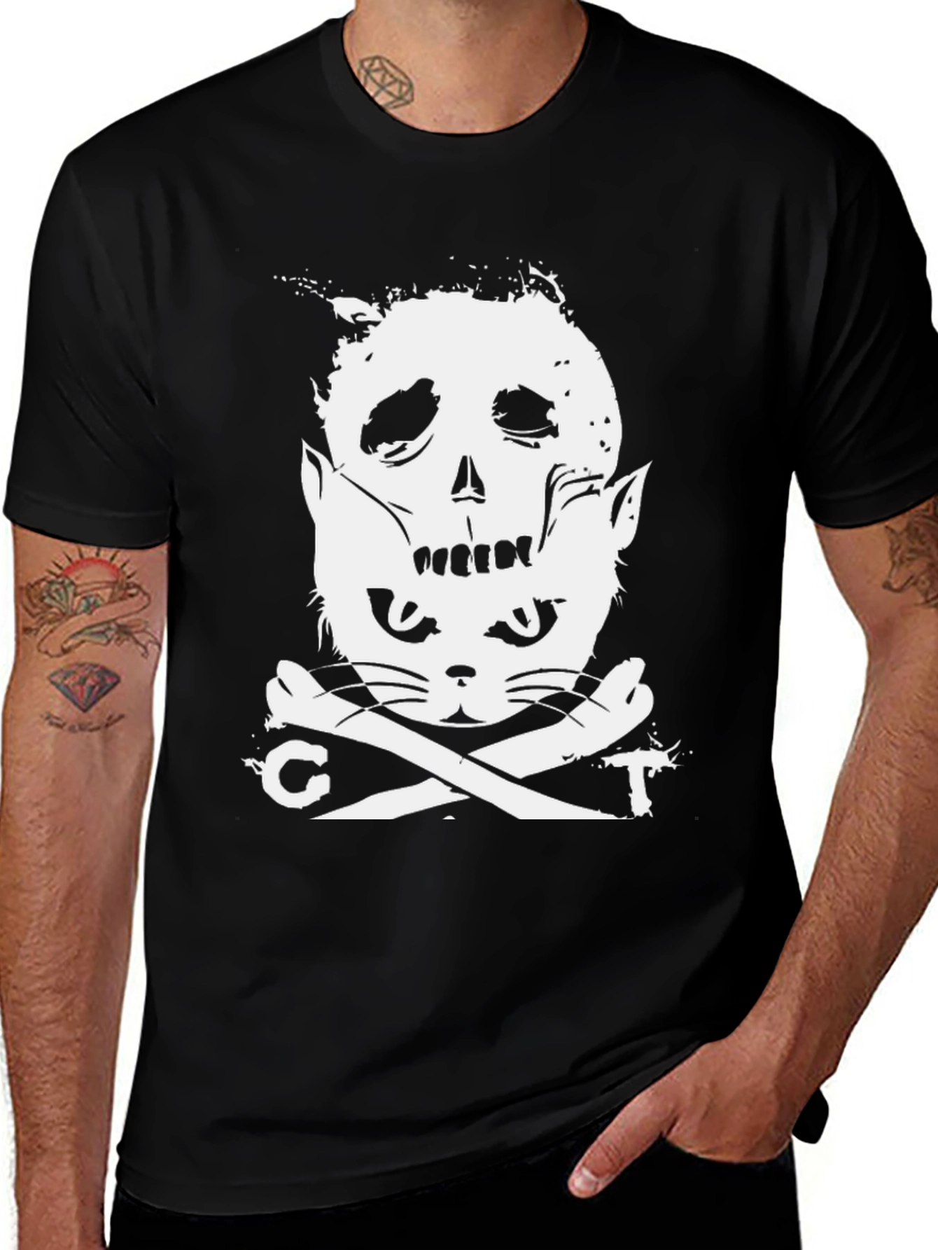 Variant 4 of Skull & Cat Bones T-Shirt - Gothic Style