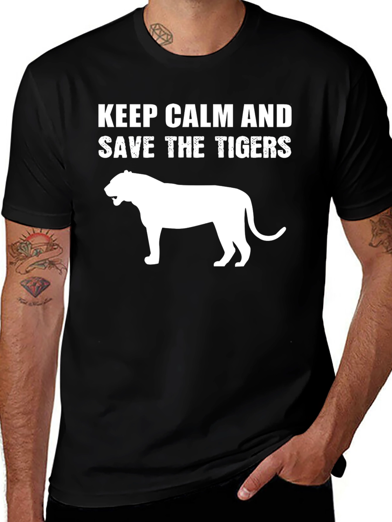 Variant 20 of Keep Calm and Save the Tigers Graphic Tee - Black