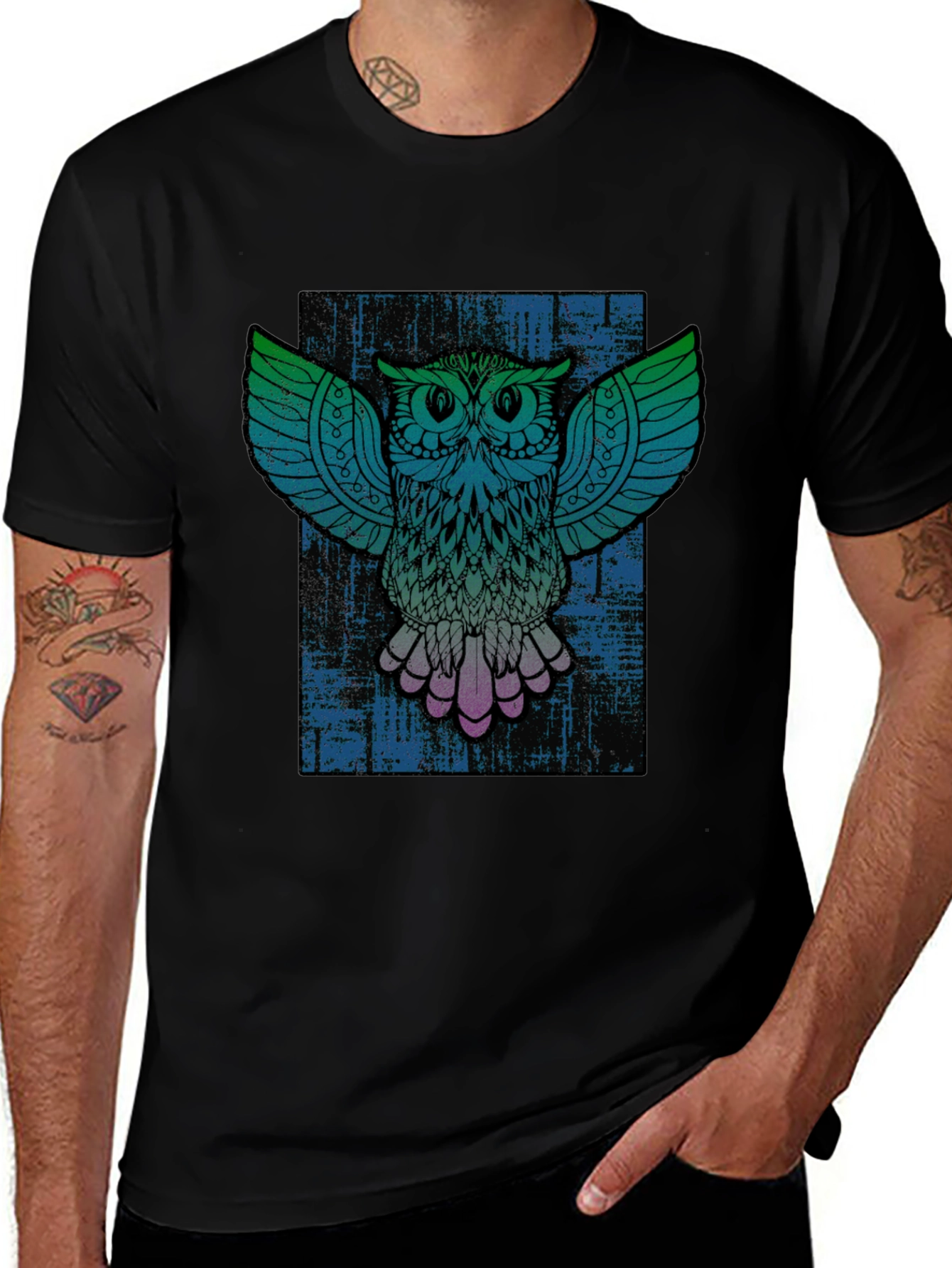 Variant 2 of Men's Owl Graphic Print Black T-Shirt