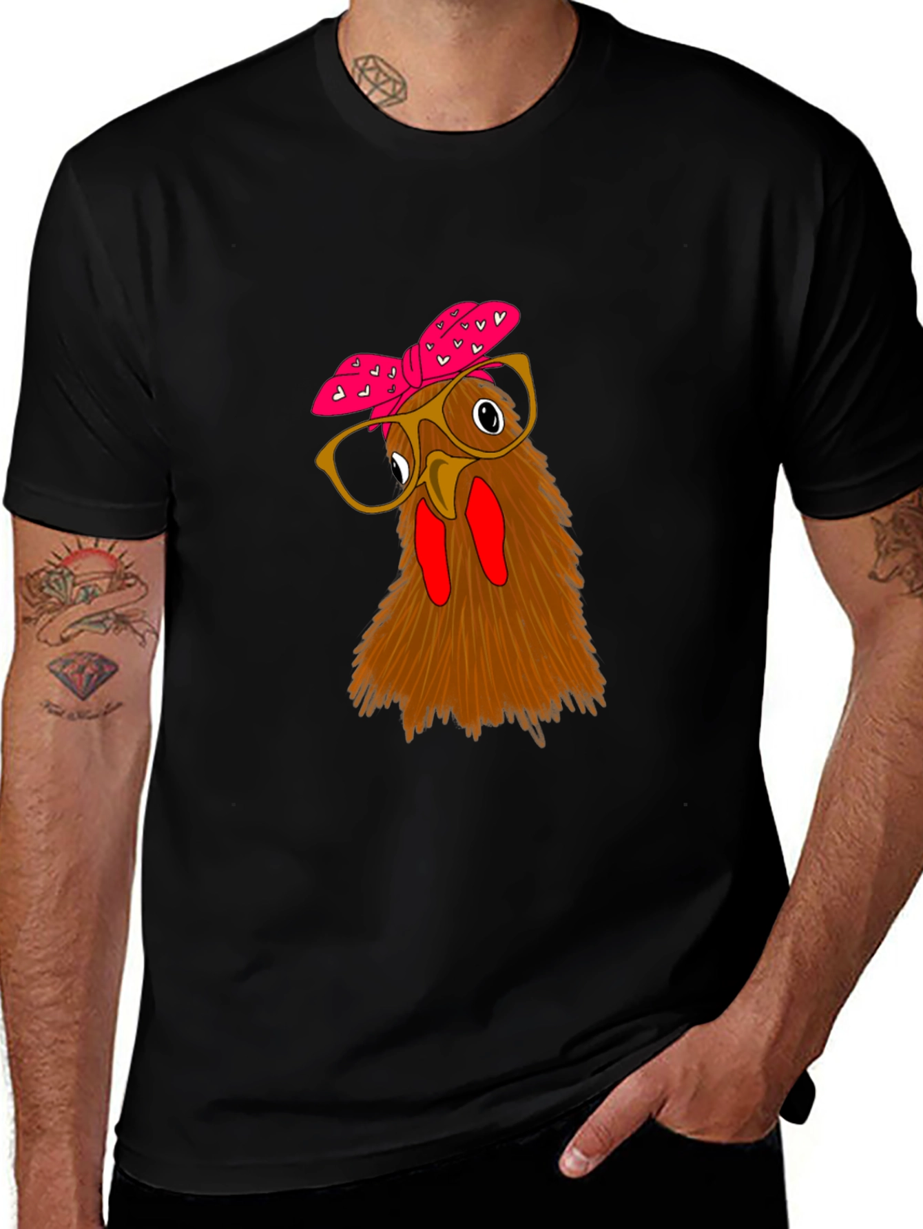 Variant 5 of Funny Chicken with Glasses Black T-Shirt