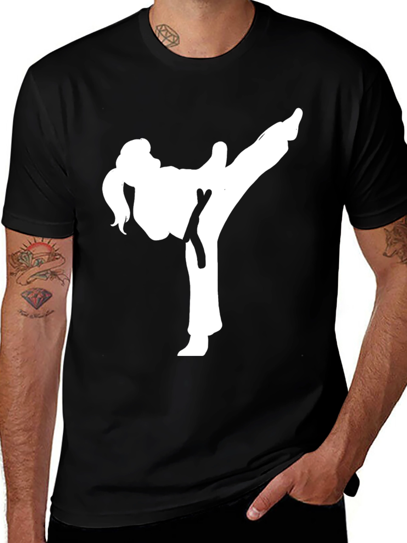 Variant 29 of Karate Kick Graphic Tee - Black Cotton