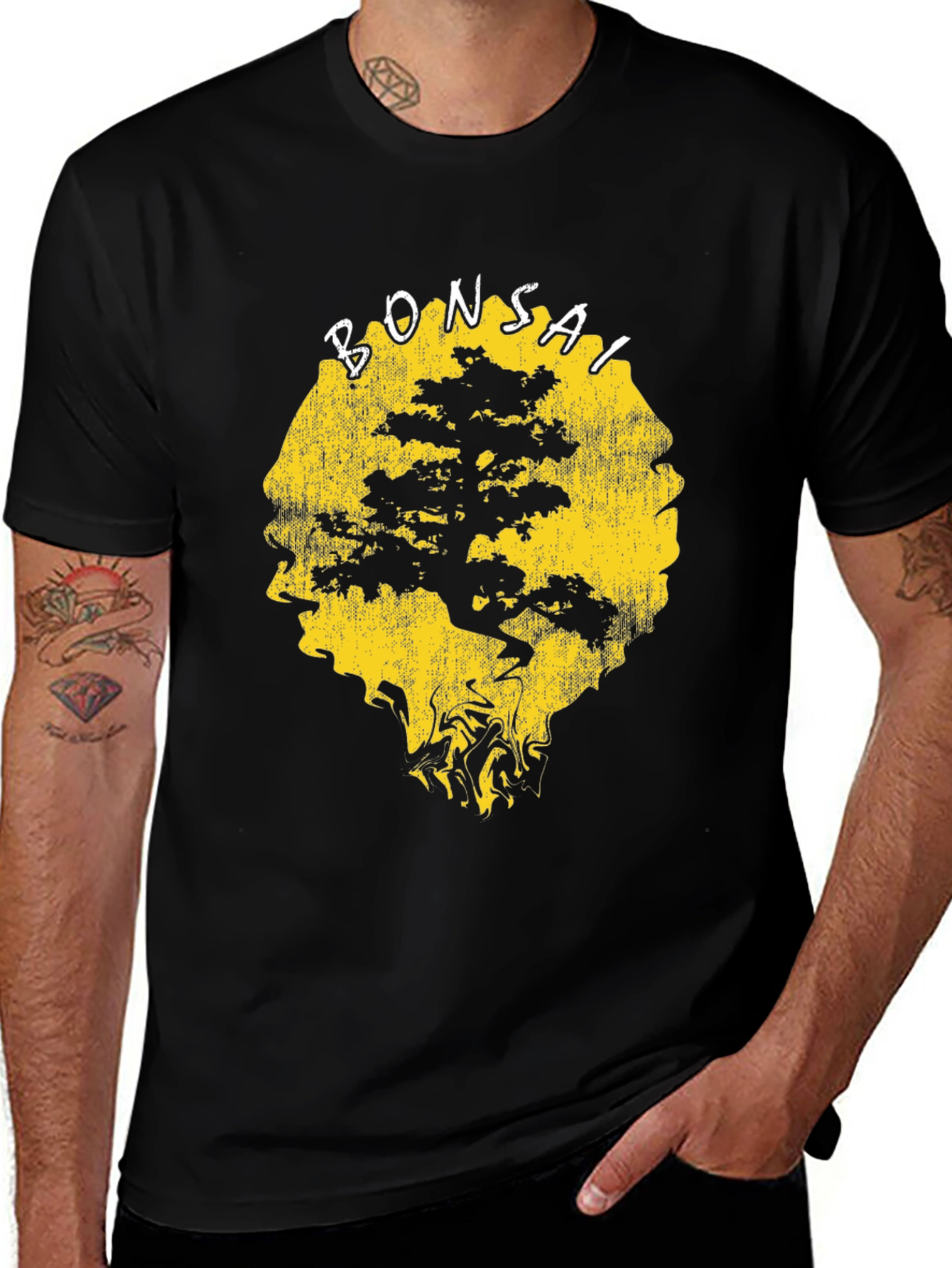 Variant 27 of Bonsai Tree Graphic Print Black T-Shirt