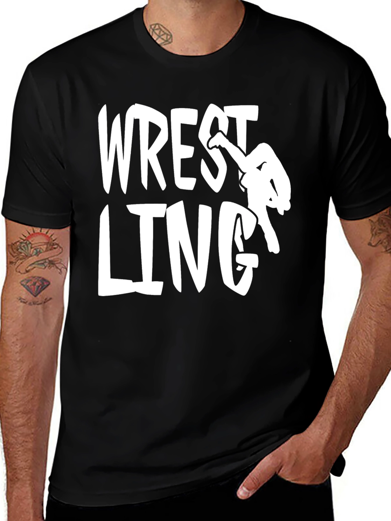 Variant 13 of Wrestling Graphic Print Black T-Shirt